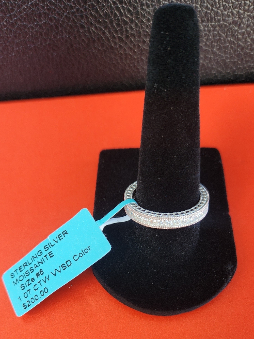 Sterling Silver Moissanite Pavé Band  Size 8